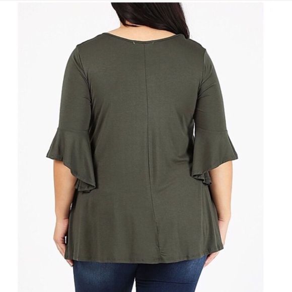 Women’s Olive Green Elbow Length Bell Sleeve Loose Fitting Plus SizeTop Sz 1X - Picture 4 of 6